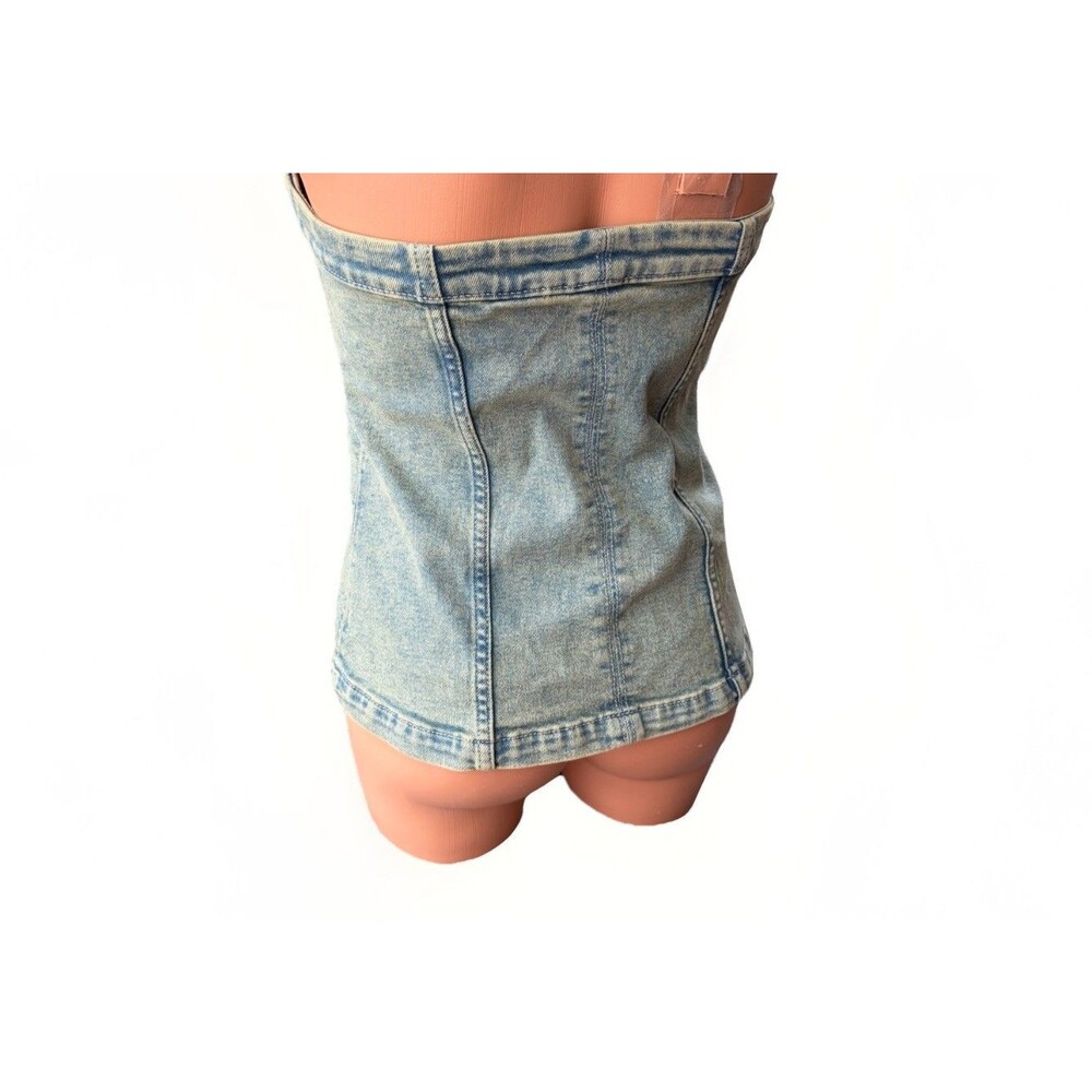 H&M Divided Denim Bandeau Tube Top Corset Style Button Up Light Wash Size S - Picture 2 of 6